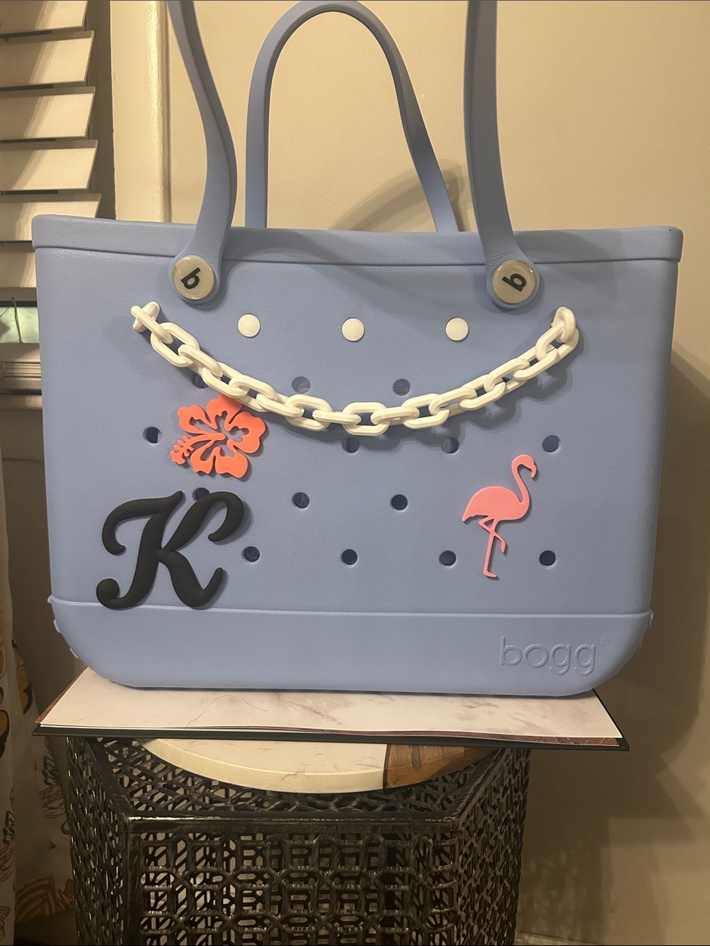 XL Carolina Blue Bogg Tote Bag with Bogg bag accessories